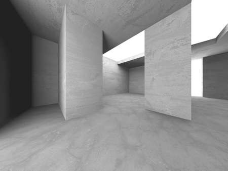 Dark Concrete Wall Architecture. Empty Room. 3d render illustration