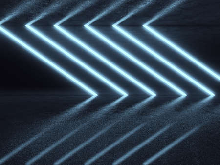 Futuristic Modern Neon Glowing Design Architecture. Abstract Empty Dark Interior Background. 3d render illustrationの写真素材