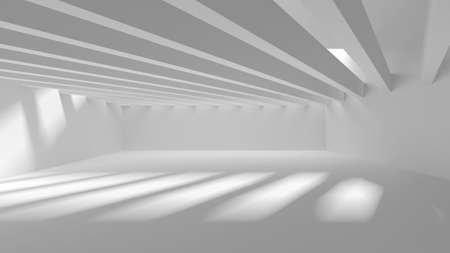 Illuminated corridor interior design. Empty Room Interior Background. 3D renderの写真素材