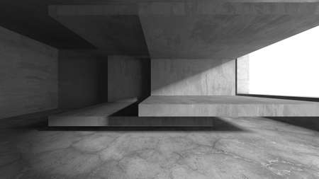 Dark Concrete Wall Architecture. Empty Room. 3d render illustration