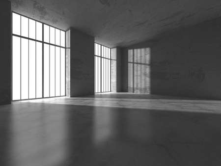 Dark Concrete Wall Architecture. Empty Room. 3d render illustrationの写真素材
