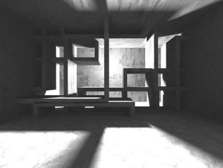 Dark Concrete Wall Architecture. Empty Room. 3d render illustrationの写真素材