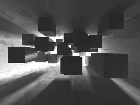 Dark Concrete Wall Architecture. Empty Room. 3d render illustrationの写真素材