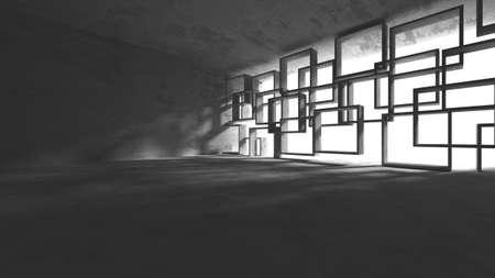 Dark Concrete Wall Architecture. Empty Room. 3d render illustrationの写真素材