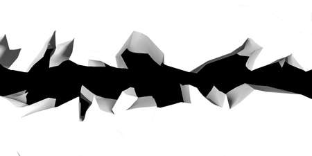 Exploding wall with free area on center. Dark destruction cracked hole in white stone wall. 3d rendering illustrationの写真素材