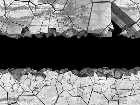 cracked broken hole in concrete wall. Grunge background. 3d rendering illustrationの写真素材