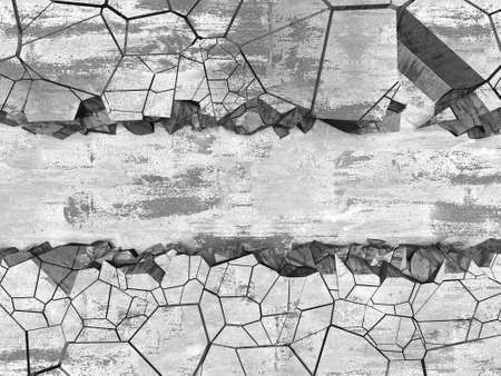 cracked broken hole in concrete wall. Grunge background. 3d rendering illustrationの写真素材