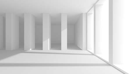 Illuminated corridor interior design. Empty Room Interior Background. 3D renderの写真素材