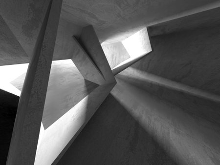 Dark Concrete Wall Architecture. Empty Room. 3d render illustrationの写真素材