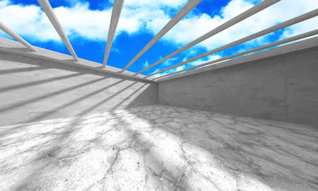 Concrete room wall construction on cloudy sky background. Abstract architecture design concept. 3d renderingの写真素材