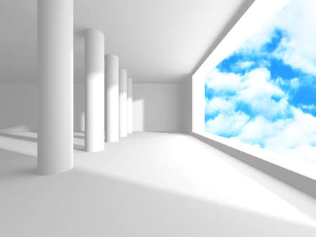 Empty white architecture with sky view. 3d renderingの写真素材