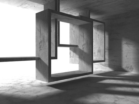 Dark Concrete Wall Architecture. Empty Room. 3d render illustrationの写真素材