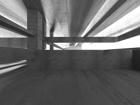 Dark Concrete Wall Architecture. Empty Room. 3d render illustrationの写真素材