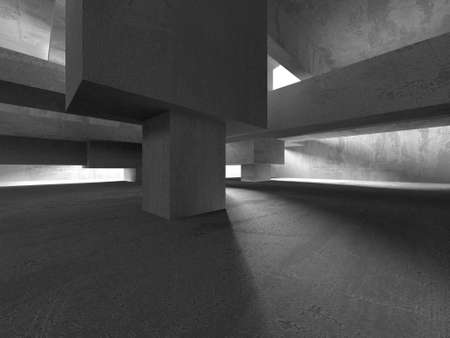 Dark Concrete Wall Architecture. Empty Room. 3d render illustrationの写真素材