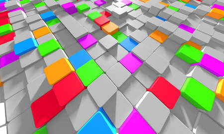 Colorful cubes blocks chaotic construction background. 3d rendering