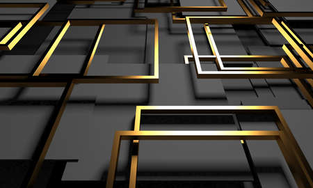 Luxury abstract background. Dark black gold. premium design mock up. 3d renderingの写真素材
