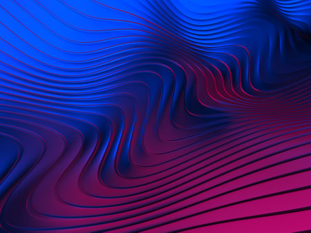 Colorful striped abstract waves shiny background. 3d rendering