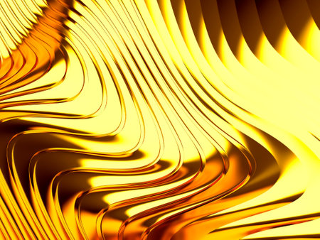 Gold metal background with waves and lines. 3d renderingの写真素材