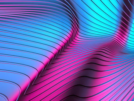 Colorful striped abstract waves shiny background. 3d rendering