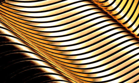 Gold stripes wavy bright background. Abstract luxury wallpaper. 3d renderingの写真素材