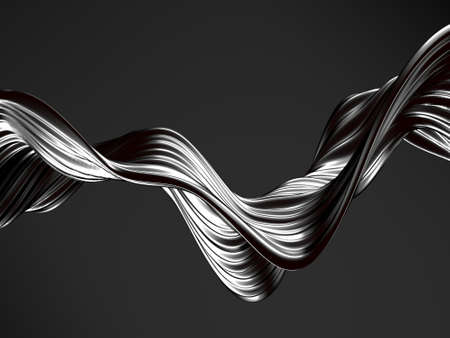 Metallic abstract wavy liquid background. 3d rendering illustrationの写真素材