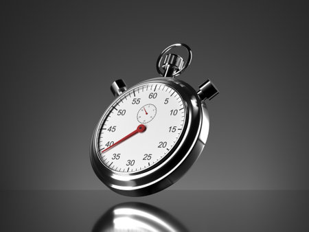 Vintage silver stopwatch on dark background. 3d rendering