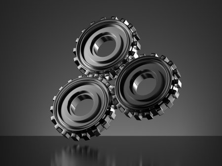 Metallic gear attached. Simple concept mechanical system. 3d renderingの写真素材