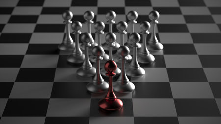 Winning chess pawn concept. Beat Competitors. Think different concept. 3d renderingの写真素材