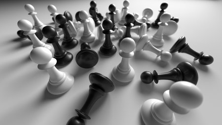 Different chess pieces pawns. concept business background. 3d renderingの写真素材