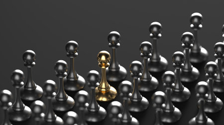 Chess pawn piece outstanding. leadership concept. Unique individuality and standing out of the crowd. 3d renderingの写真素材