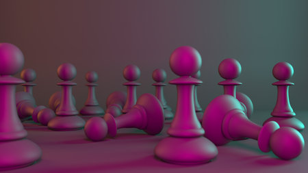 Different chess pieces pawns. concept business background. 3d rendering