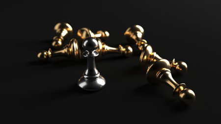 Chess pawn piece outstanding. leadership concept. Unique individuality and standing out of the crowd. 3d renderingの写真素材