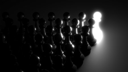 Chess pawn piece outstanding. leadership concept. Unique individuality and standing out of the crowd. 3d renderingの写真素材