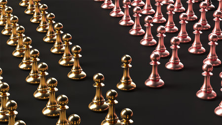 Different chess pieces pawns. concept business background. 3d rendering