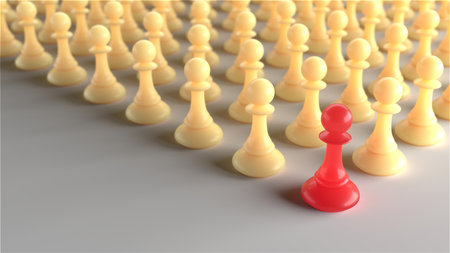 Chess pawn piece outstanding. leadership concept. Unique individuality and standing out of the crowd. 3d renderingの写真素材