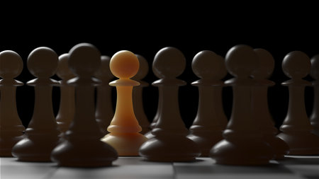 Chess pawn piece outstanding. leadership concept. Unique individuality and standing out of the crowd. 3d renderingの写真素材