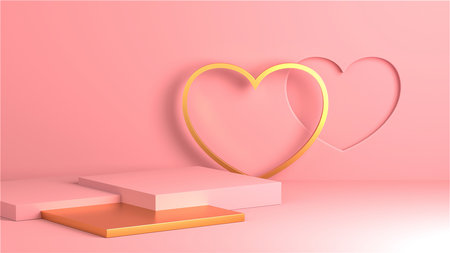 Minimal heart shapes background mock up podium. Pedestal scene with for product platform. 3d renderingの写真素材