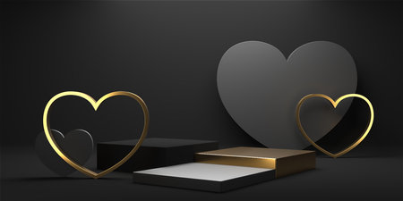 Minimal heart shapes background mock up podium. Pedestal scene with for product platform. 3d renderingの写真素材