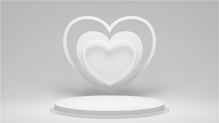 Minimal heart shapes background mock up podium. Pedestal scene with for product platform. 3d renderingの写真素材
