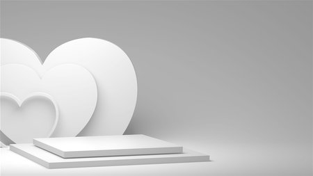 Minimal heart shapes background mock up podium. Pedestal scene with for product platform. 3d renderingの写真素材