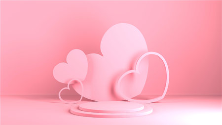 Minimal heart shapes background mock up podium. Pedestal scene with for product platform. 3d renderingの写真素材