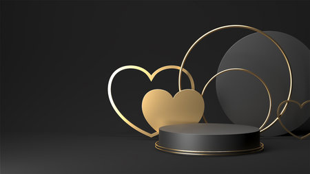 Minimal heart shapes background mock up podium. Pedestal scene with for product platform. 3d renderingの写真素材