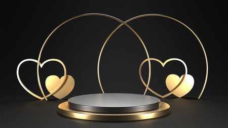 Minimal heart shapes background mock up podium. Pedestal scene with for product platform. 3d renderingの写真素材