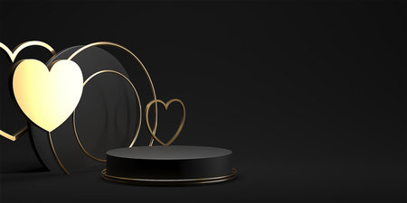 Minimal heart shapes background mock up podium. Pedestal scene with for product platform. 3d renderingの写真素材