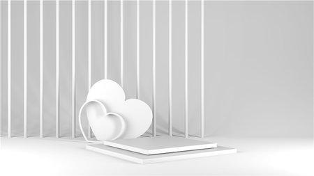 Minimal heart shapes background mock up podium. Pedestal scene with for product platform. 3d renderingの写真素材