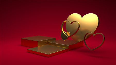 Minimal heart shapes background mock up podium. Pedestal scene with for product platform. 3d renderingの写真素材