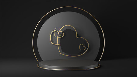 Minimal heart shapes background mock up podium. Pedestal scene with for product platform. 3d renderingの写真素材