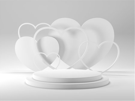Minimal heart shapes background mock up podium. Pedestal scene with for product platform. 3d renderingの写真素材