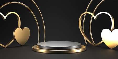 Minimal heart shapes background mock up podium. Pedestal scene with for product platform. 3d renderingの写真素材