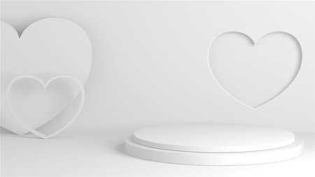 Minimal heart shapes background mock up podium. Pedestal scene with for product platform. 3d renderingの写真素材